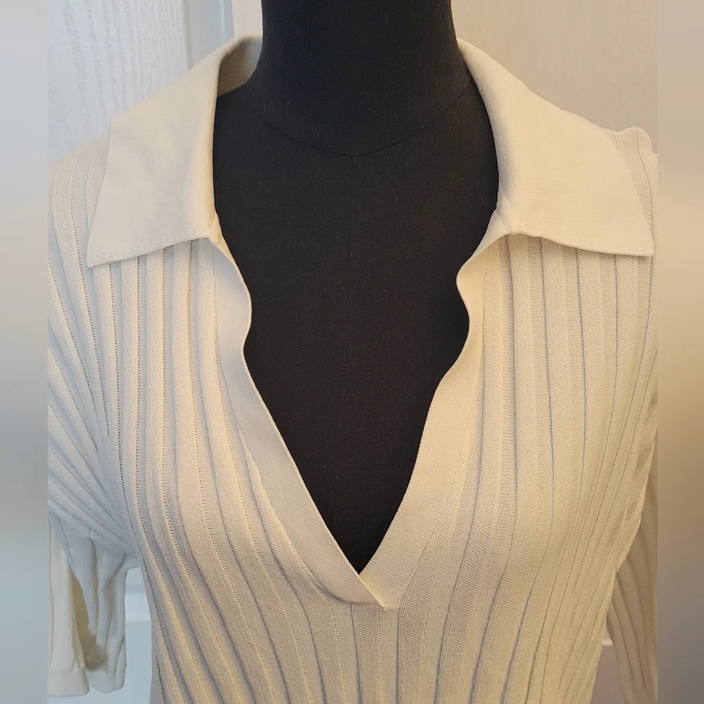 H&M Ivory Ribbed Collared Blouse - Picture 3 of 9